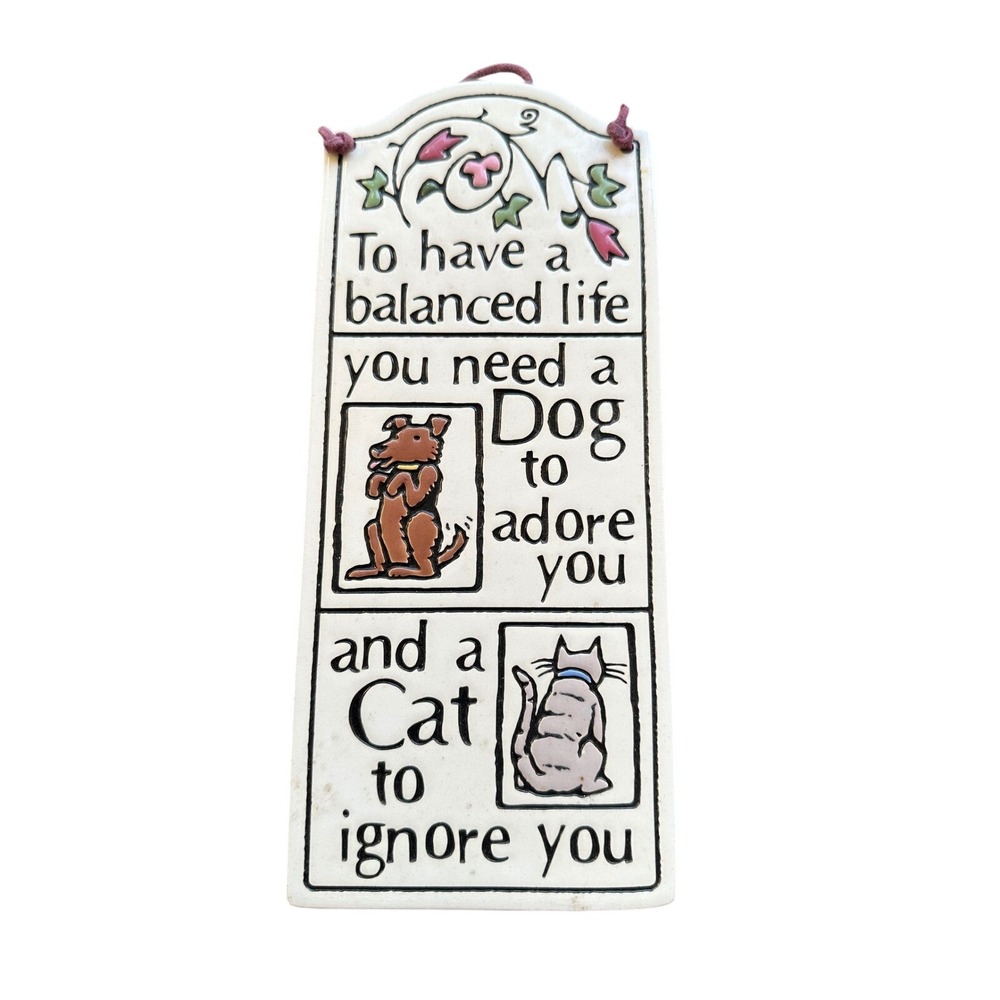 Spooner Creek Michael Macone Etched Clay Pet Plaque Dog Adore Cat Ignore 7.5x3
